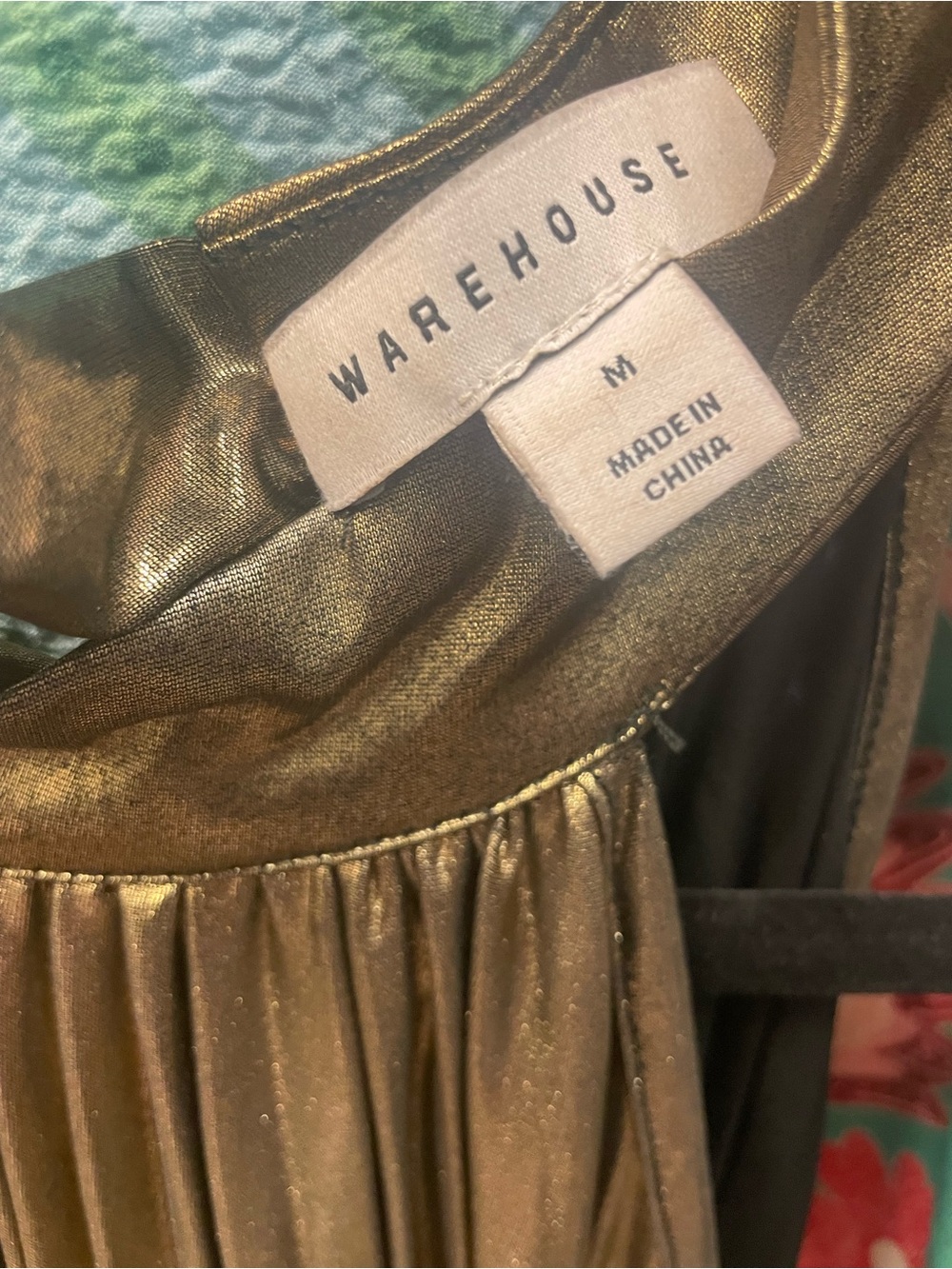 Warehouse Metallic Gold Pleated Halter Maxi Dress - Picture 2 of 3